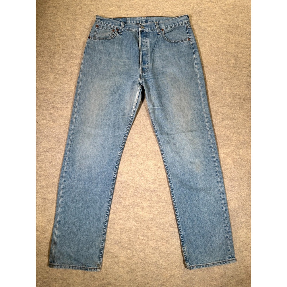 Levis 501 Original Fit Straight Jeans Mens 36x34 Blue Denim Mid Rise Button Fly